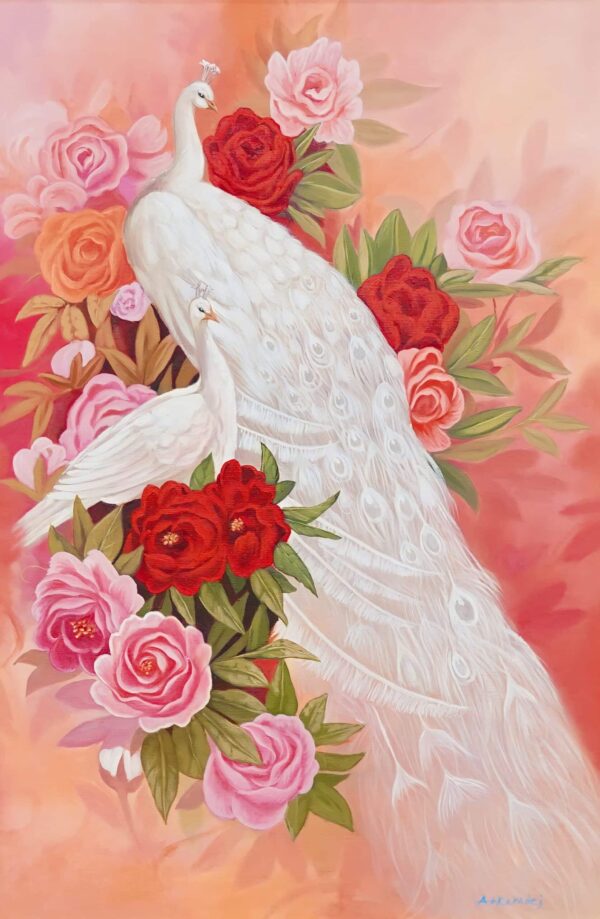 Amor y Pavo Real Blanco – 60 x 90 cm Art Gallery Alpha House